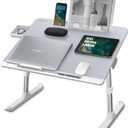 NEARPOW XXL Bed Table Desk for Laptop and Writing, Adjustable Computer Tray Laptop Stand for Bed or Sofa with Anti-slip Leather, Removable Stopper, Book Stand and Drawer - Gray