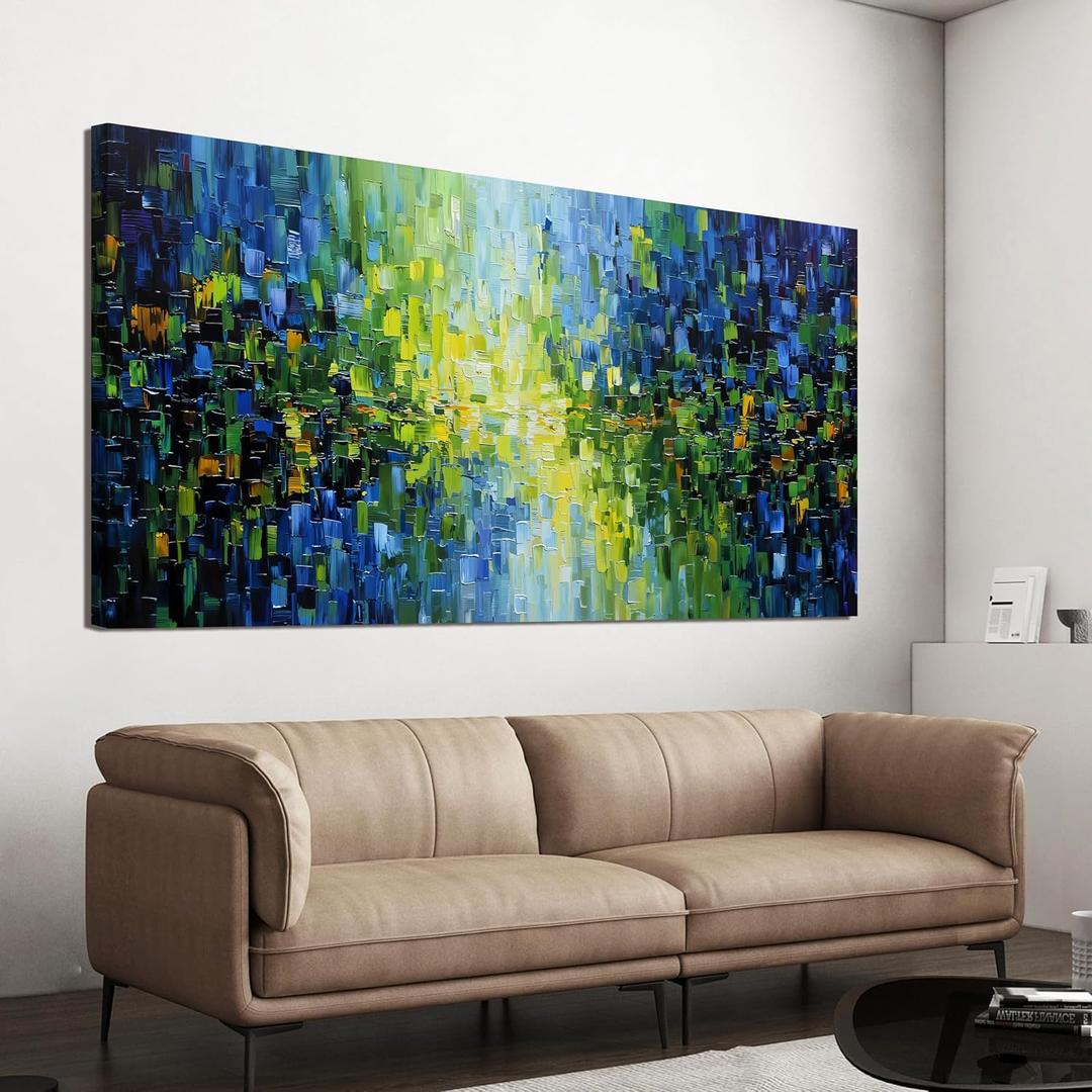 Modern Canvas Wall Art Decorations Green Abstract Wall Art Prints 24" X 48"