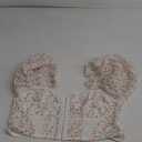 OYOANGLE Women's Boho Ditsy Floral Print Sweetheart Neck Short Puff Sleeve Crop Top Blouse