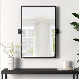 24x36 Inch Pivot Mirror Black Metal Frame Tilting Bathroom Mirrors for Over Sink, Adjustable Rectangle Mirrors Farmhouse Vanity Mirror for Bedroom, Living Room, Entrance