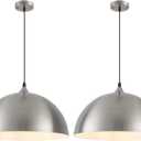 Brushed Nickel Pendant Lights Kitchen Island, 16 Inch Large Dome Pendant Light, Modern Farmhouse Pendant Light for Kitchen Island, Dining Room, Cafe, Bar, 2 Pack, 16"x2