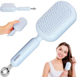 Retractable Cushion Massage Comb BrushRetractable Hair BrushAnti Static Self Cleaning Hair Brush For Women And Men, Anti Static Pull Ring Air Cushion Massage Brush (Blue)