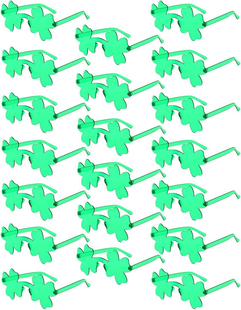 20 Pairs St. Patricks Day Glasses, Irish Green Four Leaf Shamrock Glasses Eyeglasses for Saint Patricks Day Party Props Favors, Saint Paddy Day Accessories (Green)