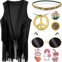 60s 70s Outfits for Women Hippie Costume Clothes Set 70s Costume Tops Women Fringe Hippie Vest for Halloween (X-Small)