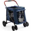 CANINE CANYON Scout Pet Stroller, Heavy Duty Dog Stroller for Large/Medium Dogs, Foldable Pet Stroller for 2 Small Dogs with All-Terrain Wheels, Storage Pocket & Cup Holder, 55 lbs Capacity, Navy Blue
