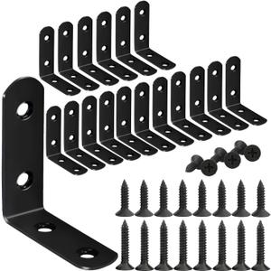 18-Pack L Shape Corner Brackets, Stainless Steel Metal Angle Braces for Wood Furniture, Heavy Duty Black 2 inch Shelf Bracket with Long Screws for Household Project (L Shape Black)