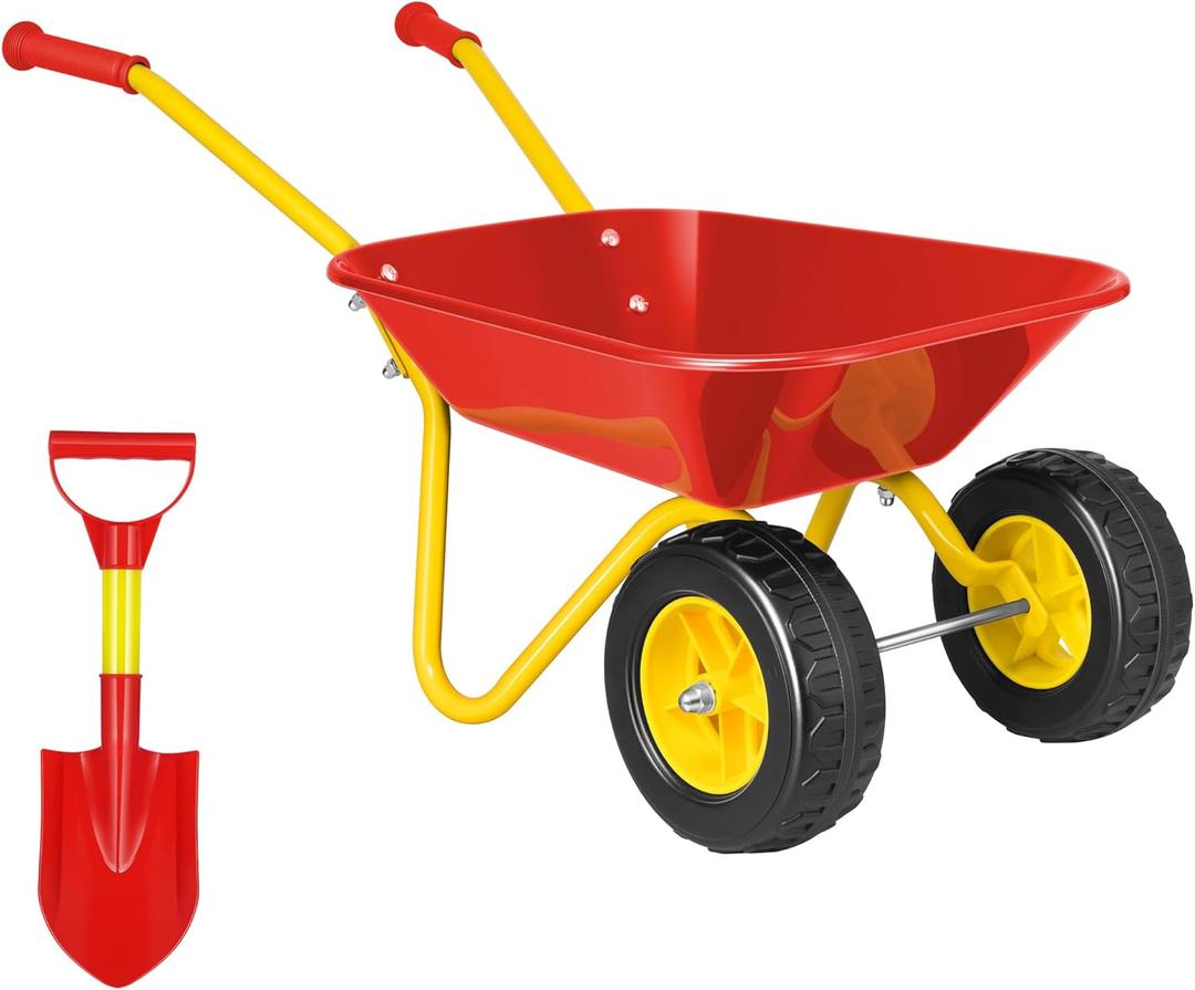 VIVOHOME Kids Wheelbarrow Children Garden cart with Toddler Gardening Tool Set Child Wheel Barrel Outdoor Indoor Toys Gift Red