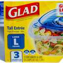 Glad GladWare Tall Entree Food Storage Containers with Lids, Large Square BPA Free Plastic for Meal Prep and Lunches, Lock Tight Seal, Microwave and Dishwasher Safe, 42 Oz, 3 Count