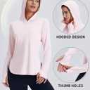 Women's Rash Guard Long Sleeve UV Sun Protection Shirts with Thin Hoodie UPF 50+ Lightweight SPF Tops for Hiking (Pink)