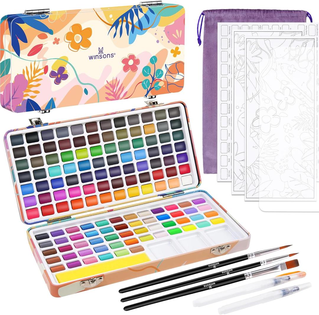 138 Colors Watercolor Paint Set, Travel Watercolor Set with Mini Palette, Brushes, and Watercolor Sheets Non-Toxic, High-Pigment Art Supplies for Artists, Amateur Hobbyists and Painting Lovers
