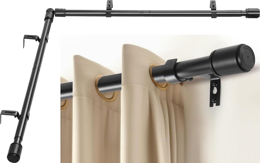 Heavy Duty 1 Inch Corner Curtain Rods Set 30-76 Inch Curtain Rod for Windows L Shaped Curtain Rods Window Curtain Rods Set (Black)