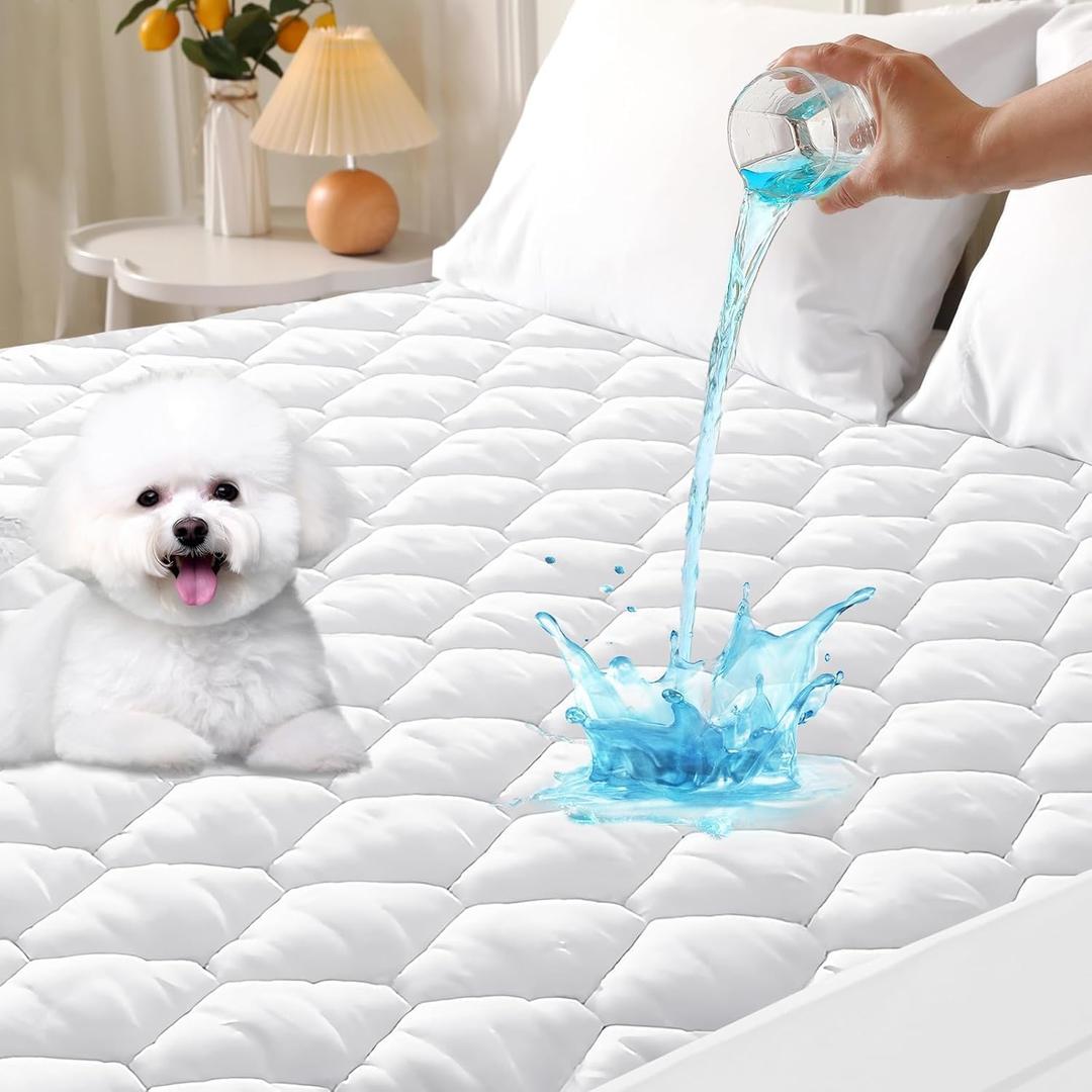 Muxhomo Twin Mattress Protector, 100% Waterproof Quilted Mattress Cover Twin, Noiseless Soft & Cooling Mattress Pad Cover, Deep Pocket 6"-21", White