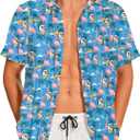 Demoking Vintage Shirts for Men Tie Dye Hippie Funny Hawaiian Shirt Button Down Shirts (Blue, XXL)