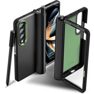 Compatible with Samsung Galaxy Z Fold 4 Case with S Pen Holder-[ Magnetic Hinge Protection] Silicone Hard PC TPU Soft Edge Shockproof Protective Cover Support Wireless Charging - Green