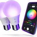 GLOBE Electric 34207 Wi-Fi Smart 10 Watt (60W Equivalent) Multicolor Changing RGB Tunable White Frosted LED Light Bulb 2-Pack, No Hub Required, Voice Activated, 2000K - 5000K, A19 Shape, E26 Base