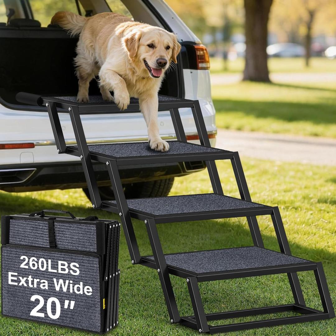 URPOWER Dog Stairs for Large Dogs Extra Wide 20" with 5 - Step Dog Ramp Steps for Car High Bed Foldable Pet Stairs with Detachable Non Slip Surface Car Ramps for SUV Truck Supports up to 260 Lbs