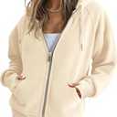 Fisoew Womens Zip Up Sweatshirts Fleece Lined Collar Crop Hoodie Casual Cotton Long Sleeve Tops with Thumb Hole (Small, Khaki)