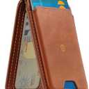 SHIELDON Genuine Leather Card Holder for Phone, Strong Magnetic Wallet for MagSafe with Adjustable Stand, RFID Blocking, Mag Wallet for iPhone 17/16/15/14/13/12/Pro/Max/Plus Men & Women - Retro Brown