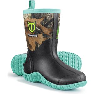 TIDEWE Rubber Boots for Women with Steel Shank, 6mm Neoprene Waterproof Insulated Mid Calf Rain Boots, Sturdy Hunting Work Boots for Farming Gardening Fishing (9, Next Camo G2)