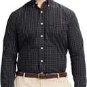 Izod Men's Big and Tall Performance Comfort Long Sleeve Gingham Button Down Shirt (Black)