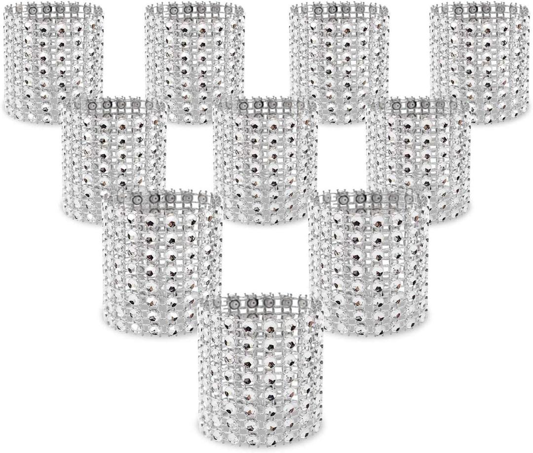 KPOSIYA Napkin Rings, Pack of 120 Rhinestone Napkin Rings Diamond Adornment for Place Settings, Wedding Receptions, Dinner or Holiday Parties, Family Gatherings (120, Silver)