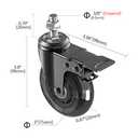 3" Caster Wheels,Heavy Dudy Swivel Casters Set of 4 (2 with Matel Brake,2 No Brake) 3/8"-16x1"Threaded Stem Casters,No Noise Rubber Wheel Industrial Castor Replacement for Furniture,Cart