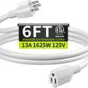 16/3 White Extension Cord 6 FT, Indoor Extension Cord for Laptops, Coffee Makers, Office Home Appliances, 3 Prong Resistant Cable Flexible, 13A 125V 1625W ETL Listed