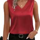 Zeagoo Women's Silk Satin Tank Tops V Neck Casual Camisoles Sleeveless Business Work Blouses Dressy Summer Shirts (Red, XL)