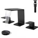 Bathroom Faucets for Sink 3 Hole - 8 Inch Waterfall Bathroom Sink Faucets with Metal Pop-up Drain and Supply Lines, Modern Widespread Elegant Faucet, P3009B (Matte Black)