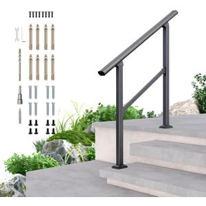 DIYHD 3 Step Handrail for Outdoor,Powder Coated Iron Stair Railing,Black Hand Rails for Indoor, Porch,Deck,1 Pack
