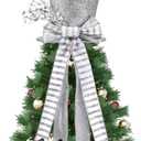 Poen Christmas Tree Topper Hat Shiny Sequins Top Hat with Bow Lengthened Ribbon Tree Topper Santa Christmas Decorations for Xmas Gift Ideas Holiday Winter Party Ornament Supplies (Silver)