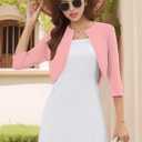 Women's Long Sleeve Shrugs Lightweight Open Front Cropped Cardigan for Women, 13Y(Pink)