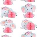 Lenwen 8 Pcs Pink Elephant Baby Shower Decorations for Baby Shower Table Centerpieces Elephant Party Decorations Elephant Honeycomb Centerpieces Table Decorations for Birthday Party Supplies