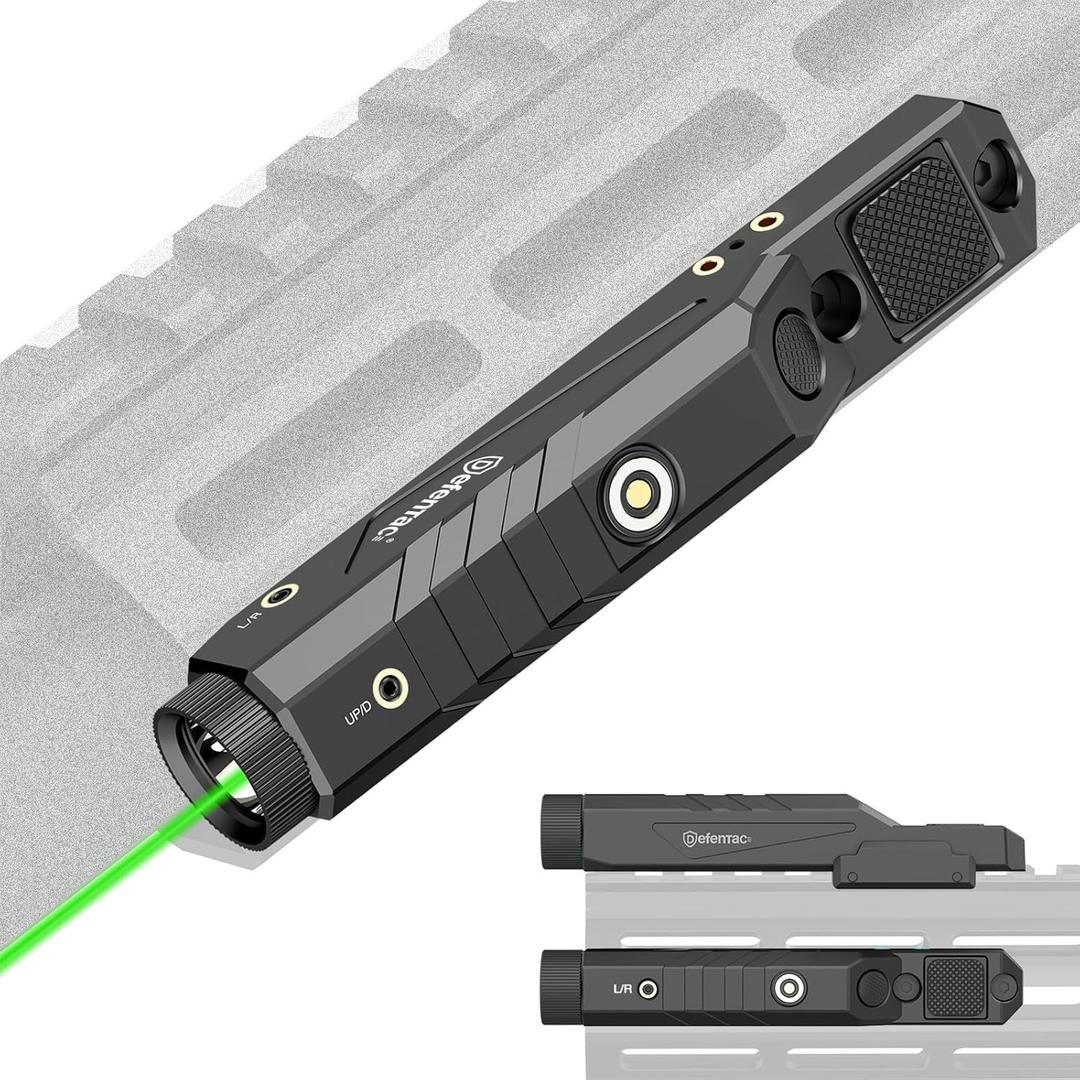 DEFENTAC 1600 Lumens Green Laser Light Combo Compatible with M-Lok/Picatinny for Rifle, Weapon Light with with Momentary Strobe, Rechargeable