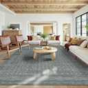 10x14 Washable Area Rug for Living Room, Extra Large Vintage Boho Rugs for Dining Room, Kids Room, Farmhouse, Durable Low Pile Non Slip Carpet for High Traffic Areas, Blue