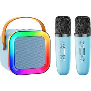 Mini Karaoke Machine Speaker for Kids Adults,Portable Bluetooth with 1-2 Wireless Microphones,Christmas Birthday Gifts Toys Girls Boys Ages 4, 5, 6,7, 8,9,10,11,12+ Years Old Toddler (Blue - 2 Mic)