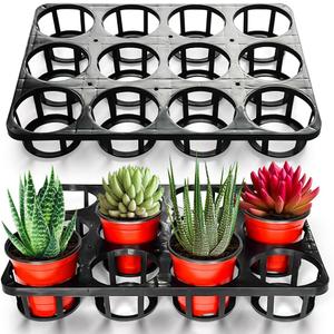 RooTrimmer 12 Cell Nursery Planter Pots Trays, Plant Pot Shuttle Carry Holder and Trays for 4 inch Round Plastic Nursery Pots Flowerpot Carrier Transporting (16.75" 12.43", 2.1" Deep, 10-Pack)