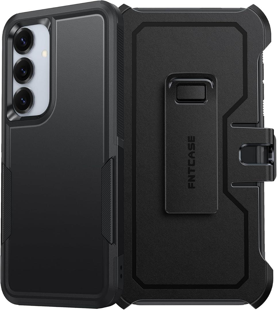 FNTCASE for Samsung Galaxy S25 Case: Galaxy S24 Case Heavy Duty Drop Protection with Rugged Belt-Clip Holster & Kickstand Military Grade Shockproof Durable Protective Cell Phone Cover - 6.2 inch (Black)