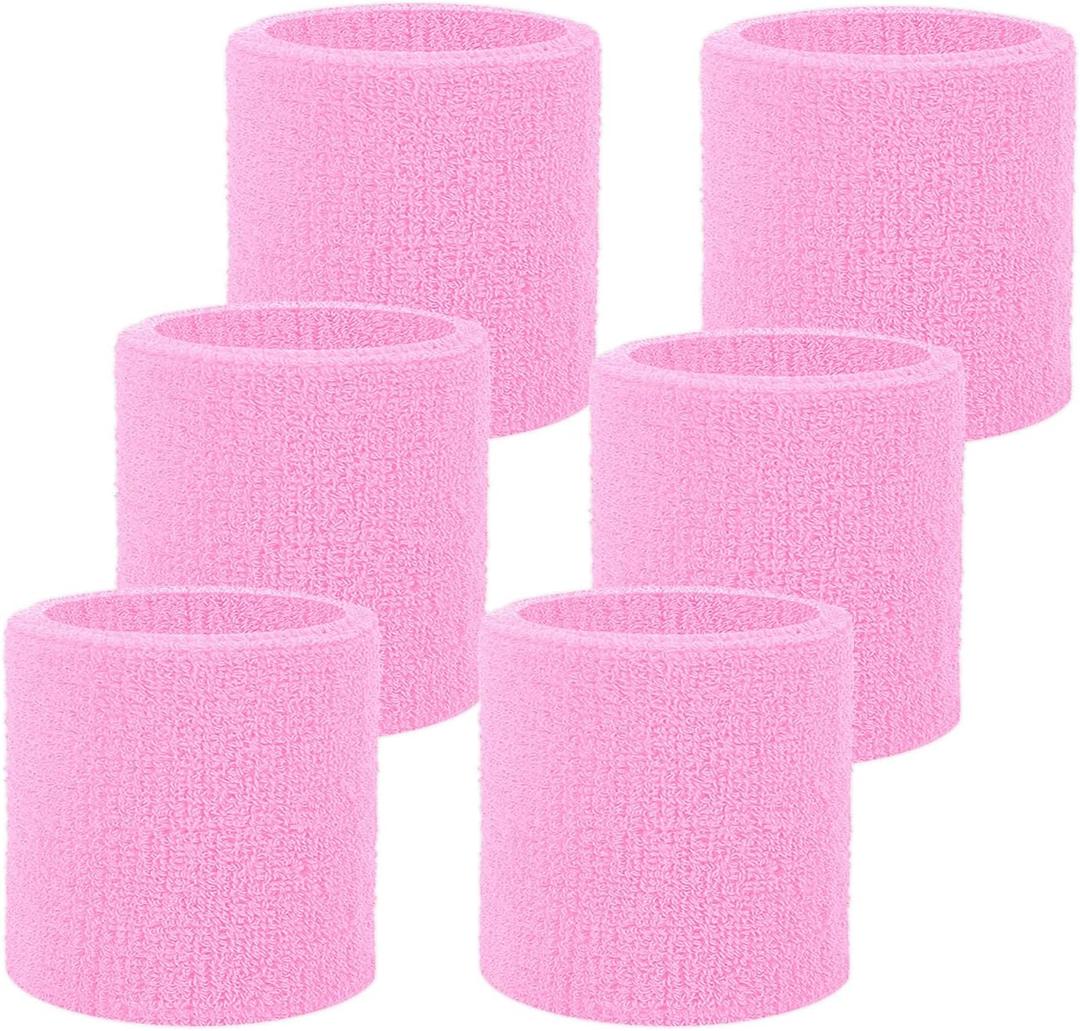 Fecawd 6 Pack Wristbands Sweatbands for Men & Women, Breathable Tennis Wrist Bands Absorbent Sweat Band Multiuse Wristband for Basketball, Running, Gym, Working Out (Pink)