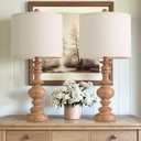 BOBOMOMO 24" Farmhouse Table Lamps Set of 2 Rustic Light Brown Resin Bedside Lamps with Linen Shades, Medium Size Nightstand Lamps for Bedroom, Living Room, and Entryway, Ideal for Warm, Cozy Spaces