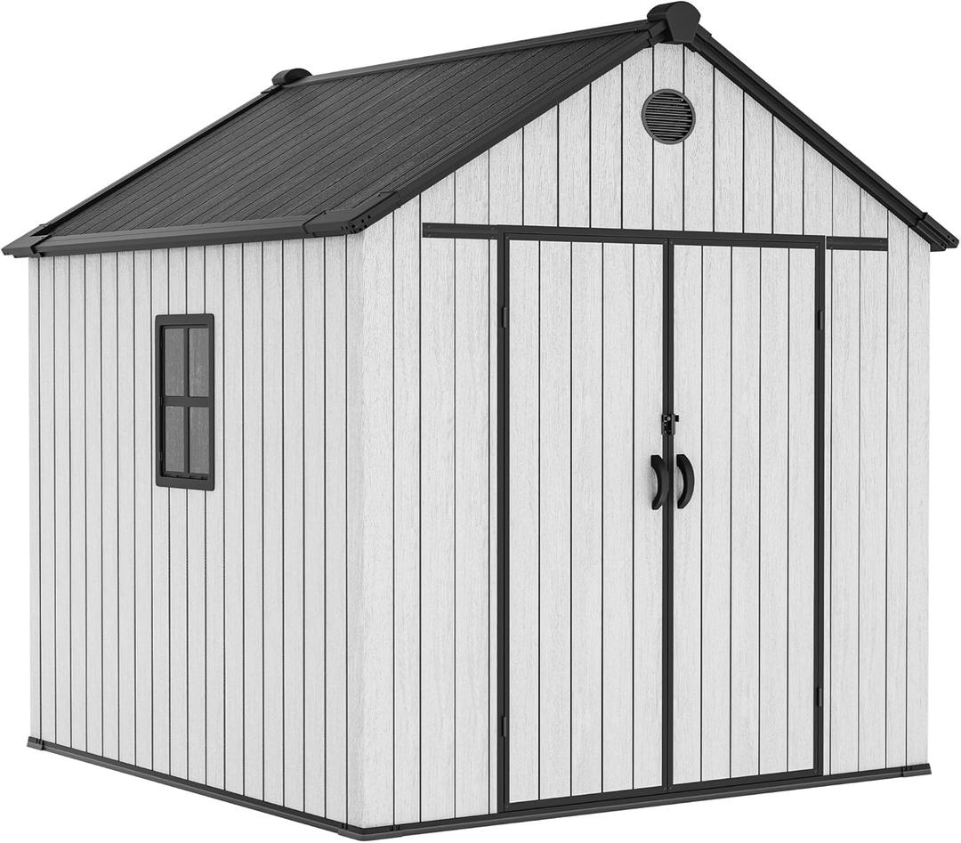 YITAHOME 7.3 x 7.3 ft Outdoor Plastic Storage Shed with Floor, Waterproof Garden Shed with Lockable Door, Windows & Vents, Plastic Tool Storage for Patio Furniture, Lawn Mower, Bike Storage