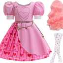 Kids Rise Red Costume Girls Bridget Pink Princess Dress Movie Cosplay Halloween Outfit, 140