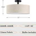 LED Adjustable 3000/4000/5000 Cream Drum 15" Fabric Shade semi Flush Mount Ceiling Light PS Diffuser Chandeliers Shade for Bar,Dining Room,Corridor,Living Room(Black)
