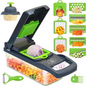 Vegetable Chopper Mandoline Onion Slicer | 16-in-1 Multifunctional Vegetable Dicer Food Chopper with Container | 8 Changeable Sharp Stainless Steel Cutting Blade
