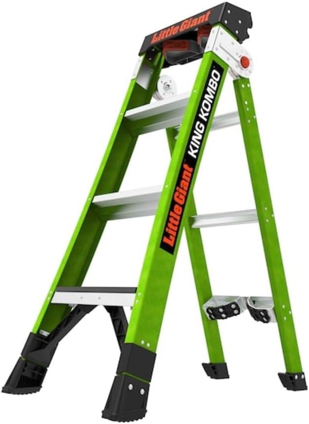 Little Giant King Kombo 3-in-1 Industrial Ladder, 4ft, Type IAA, 375 lbs Load Extension, Stepladder & Leaning Modes OSHA-Compliant, Non-Conductive Fiberglass, Built-in Corner Grip & Swappable Feet