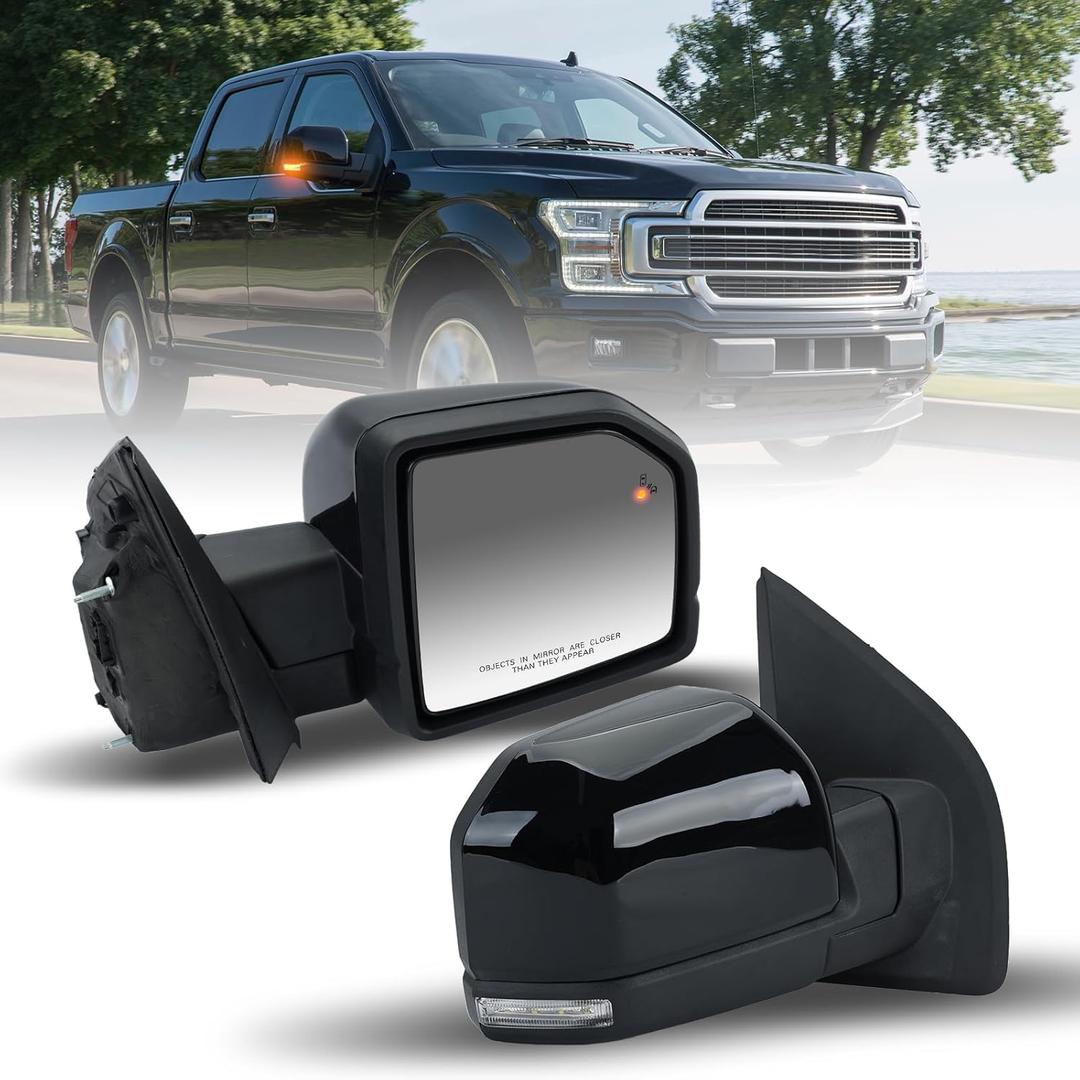 Right Passenger Side Mirror Fits 2015-2020 Ford F150 Mirrors with Power Glass,Heated,Puddle Lights,Blind Spot Detection,Turn Signal,Memory,Power Folding,Without Camera Replace FO132052816 Pins) (Black)