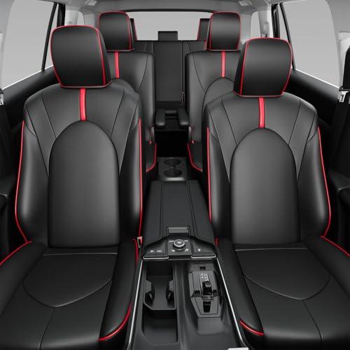 CZmenghe Seat Cover Compatible with 2024 2025 Toyota Grand Highlander 7-Seater Car Seat Protector Replacement for 24-25 Toyota Grand Highlander Accessories(Black with Red Carbon Fiber,7 Seats)