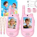 Video Walkie Talkies for Kids, 2 Pack Rechargeable Real-Time Video Chat & Voice Changer Walkies Talkies with Watch Straps, Long Range Family Games, Outside, Gifts for Boys Girls Ages 3-12 Pink