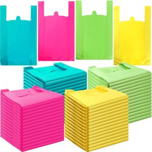 Dunzoom 400 Pcs T Shirt Bags Bulk 12x 20 Inch Plastic Shopping Grocery Carry out Retail Bag with Handles in Bulk for Small Business Supermarket Restaurant Shopping(Bright Color)