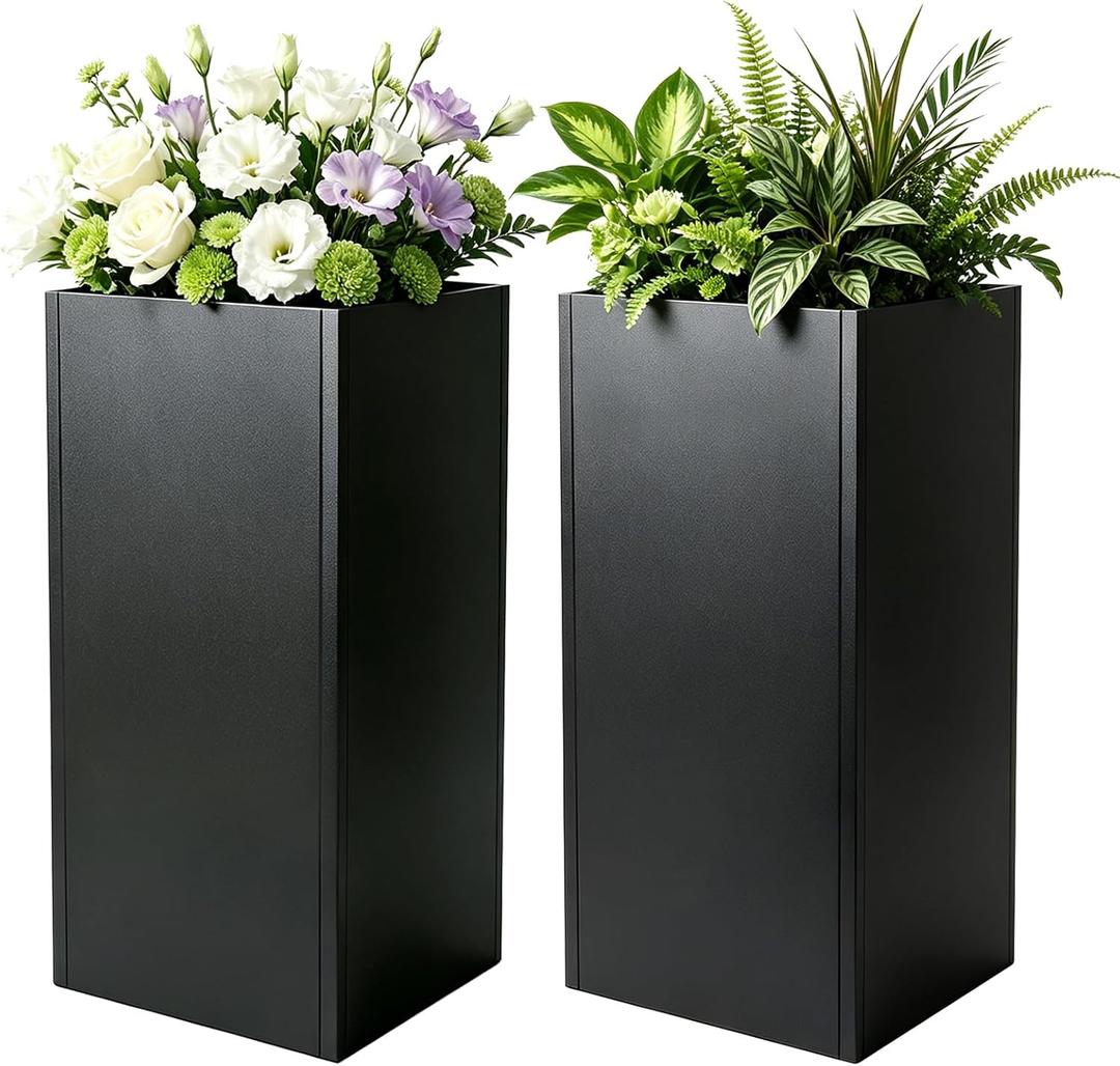 15"x15" x 30" Tall Metal Planter Box 2 Pack, Steel Planter Outdoor